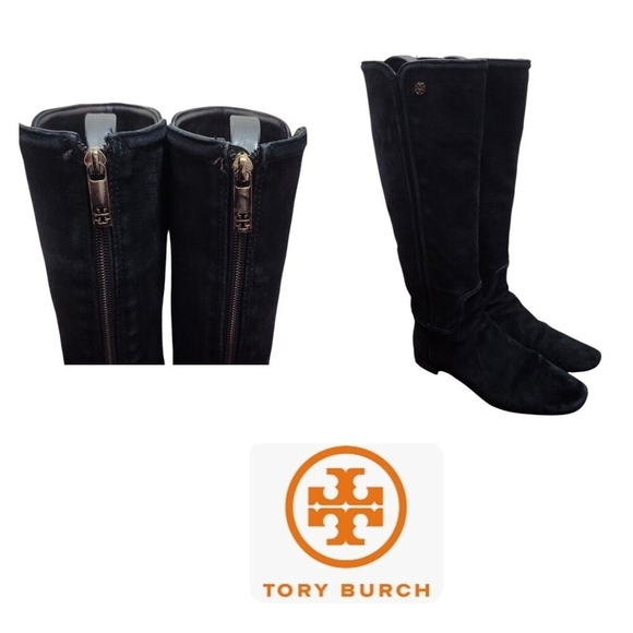 Tory Burch Black Suede/ Leather Knee-High Boots Shoes Women's Size 8.5 M - Picture 1 of 15
